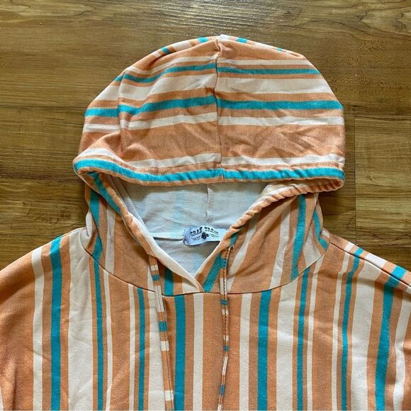 CRAZY TRAIN M Orange Teal Striped Hoodie Casual Western Boho Southwestern 70s - Picture 6 of 16